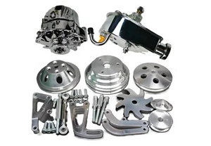 Small Block Chevy Long Water Pump Pulley Kit w Alternator & Power Steering Pump - Picture 1 of 10