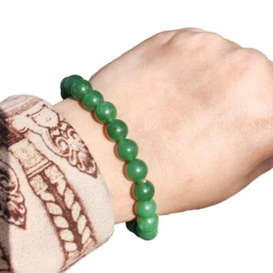 WOMENS BEADS BRACELET NATURAL GREEN AVENTURINE ELASTIC BAND GIFT MENS BRACELET - Picture 1 of 9
