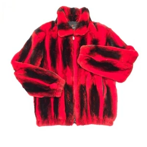 Men Real Rex Rabbit Fur Coat Red Bomber Jacket Winter Thick HipHop Outwear - Picture 1 of 4