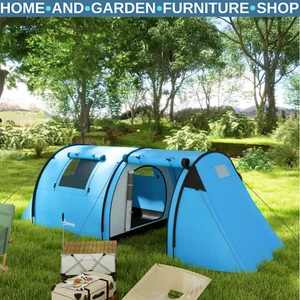 Tunnel Camping Tent 4-Person Free Standing Rectangular with Accessories Sky Blue - Picture 1 of 13