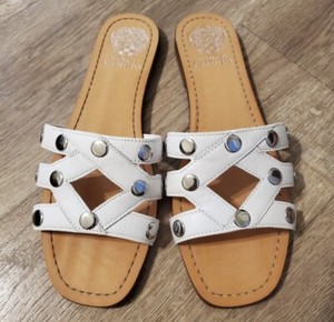 Vince Camuto Sz 7 M White Leather Studded Sandals Slides Flip Flop Womens