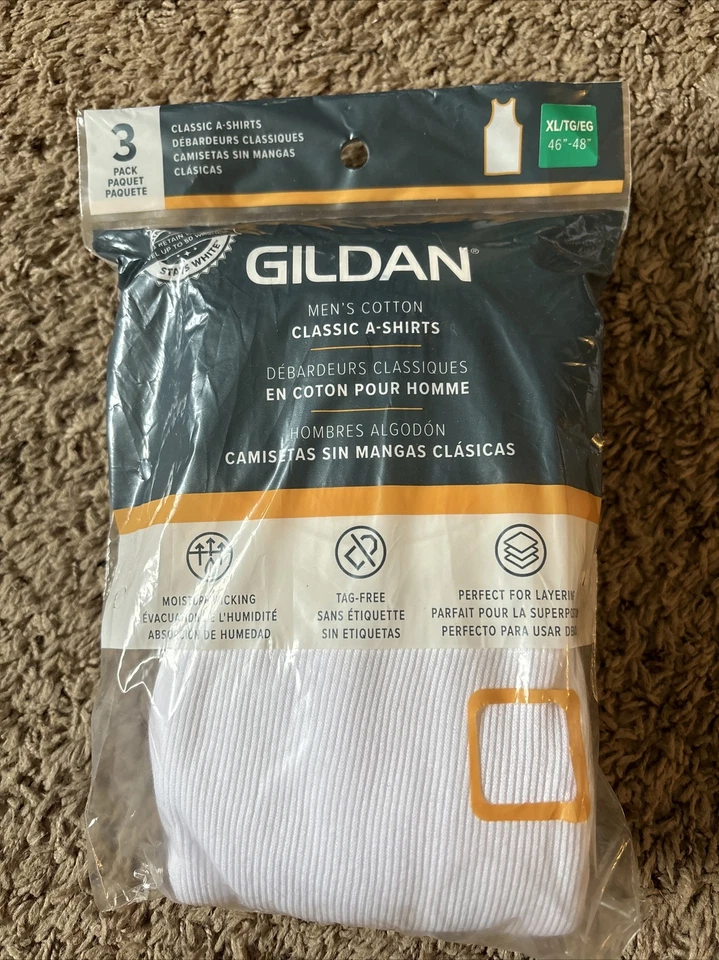 *3* Gildan Men Cotton Classic A-Shirts White Tank Top Tag XL