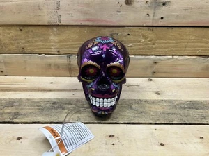 Day Of The Dead Purple Glass Light Up Skull Battery Operated Halloween - Picture 1 of 7