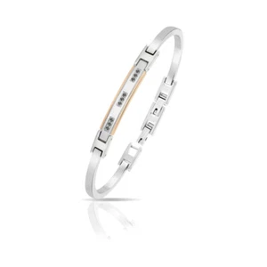 Pulsera de Acero Hombre Rígido 316L Acabado Vino Rosado y Diamantes Negros Wg - Imagen 1 de 1