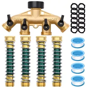 4 Way Hose Splitter with 4Pcs Garden Hose Extension Adapter Brass Garden Hose... - Picture 1 of 7