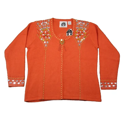 Cárdigan Tejido Libro de Cuentos M Naranja Adornado Joyas Broche Mosaico Adornado NUEVO Foto 1 de 4