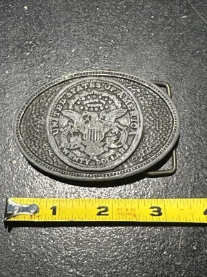 Vintage Brass? USA TWENTY DOLLAR Belt Buckle 1970’s? COOL OLD PIECE! C.D.C. - Image 1 of 4
