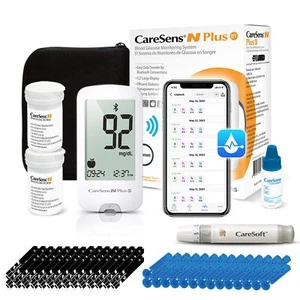 CareSens N Plus Bluetooth Blood Glucose Monitor Kit - 100 Test Strips, Lancets, - Zdjęcie 1 z 8