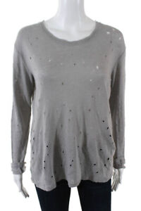 IRO Womens Long Sleeve Crew Neck Top Grey Distressed Size Extra Small