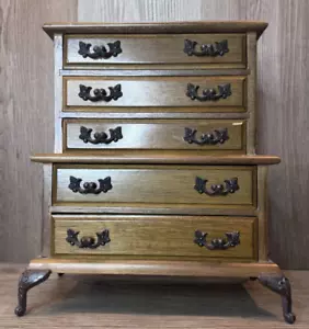 Vintage Queen Anne Style Wooden 5 Drawer Footed Jewelry/ Music Box-Works - Picture 1 of 9