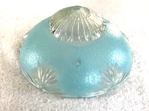 Vintage art deco blue and clear 3-hole Ceiling glass Light Fixture Shade - EXC - Picture 1 of 6