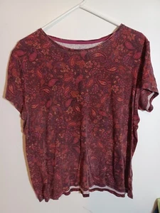 Croft & Barrow Women Top XL Red Paisley Shirt Short Sleeve Tee - Picture 1 of 7