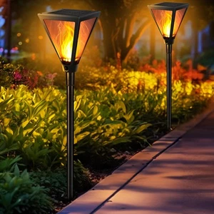 2 Pack 28" Solar Flame Torch Lights, Flickering Flame Garden Lights Outdoor W... - Picture 1 of 8