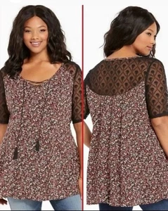 Torrid Floral Challis Lace Tunic Tassel V-Neck Short Sleeves Sz 5 - Bild 1 von 7
