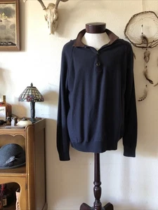HERMES Maglione Uomo 100% Cashmere Blu/Marrone Maglia Bottoni Collo Taglia XXL - Foto 1 di 17