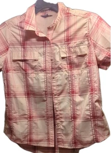 Eddie Bauer Damen Hemd Kragen Knopfleiste Kurzarm rosa kariert Größe L LARGE - Bild 1 von 8