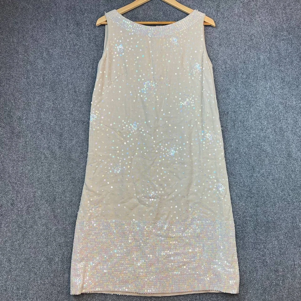 Vestido Vintage Royal Lynne Con Cuentas Lentejuelas Hecho en Hong Kong Años 60 Sin Mangas Beige Foto 1 de 4