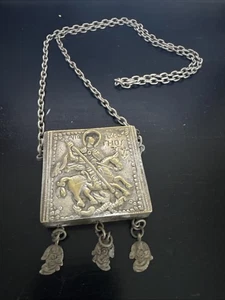 Vintage Greek Orthodox Prayer Box Amulet Necklace Featuring St George - Picture 1 of 10