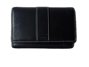 Coach Genuine Leather Black Classic Bifold Medium Women's Wallet - Picture 1 of 12