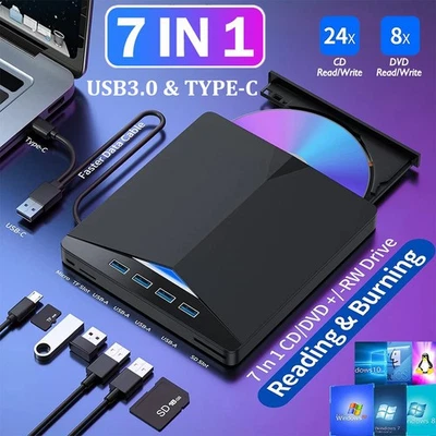 External CD DVD Drive Type C USB 3.0 Disc Player Burner Writer For Laptop PC Mac - image 1 of 4
