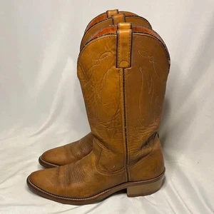 Vintage Double H Ranch Boots Tan Brown 1 D Western Cowboy Boots Almond Point - Picture 1 of 11