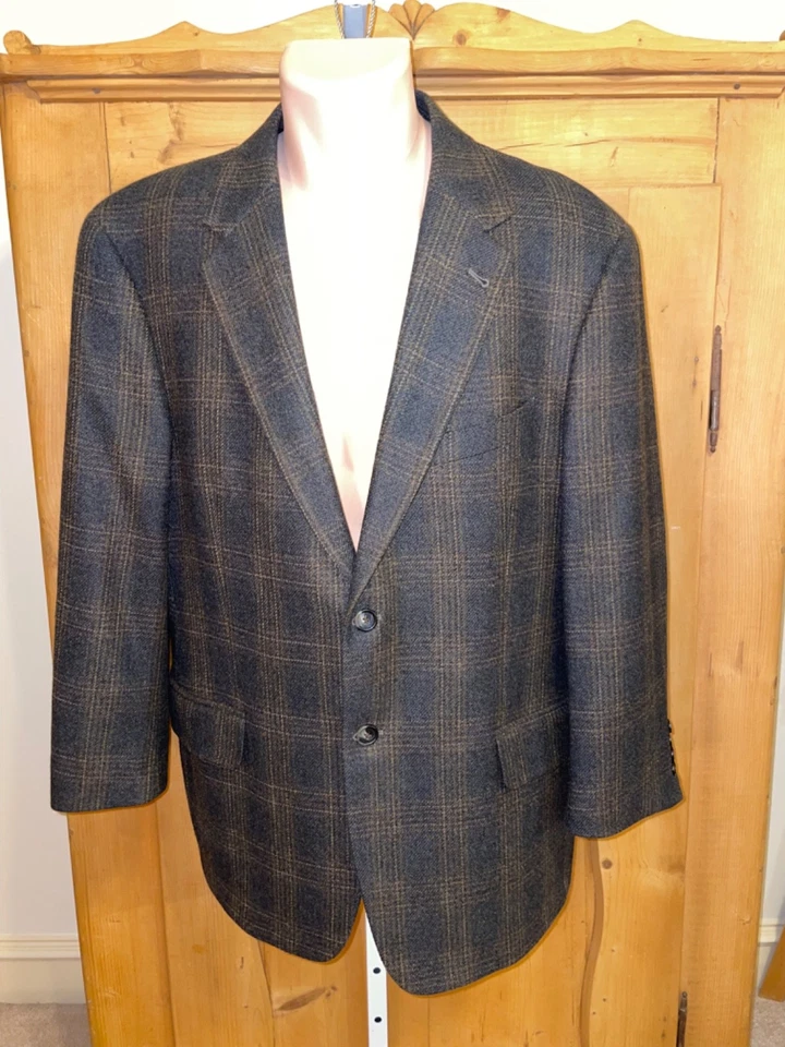 Joseph Abboud Blazer 木炭/棕色格子羊毛羊绒美国男式 44 S — 第 1/4 张图片