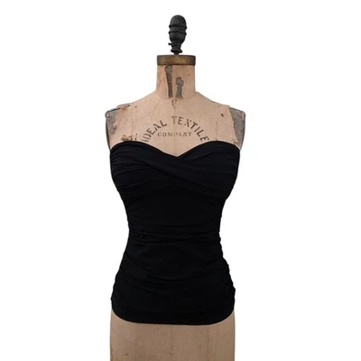 Profile by Gottex Black Bandeau Tankini Swim Top Strapless Built In Bra Size 6 - Image 1 of 4