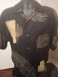 Bamboo Cay Shirt Mens Medium M Black Tropical Button Up Short Sleeve Silk Cotton - Picture 1 of 11