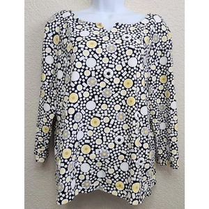 Ruby Rd. Black White Yellow Geo Print Top XL Lightweight Beading Stretch Soft - Picture 1 of 5