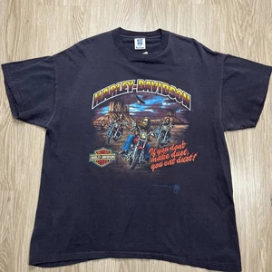 Vtg 80s Harley Davidson Make Dust Eat Dust ABQ Shirt FADED XL Black 1987 Grail - Picture 1 of 6