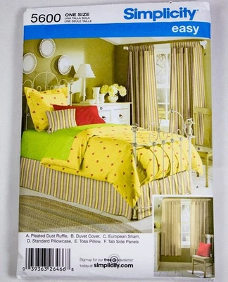 Simplicity Easy Pattern 5600 Bedding Duvet Cover Pillow Shams Dust Ruffle Drapes - Image 1 of 2