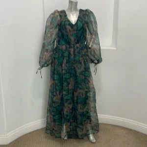 Guffniseti Long Sleeve Green Multi Printed Maxi Dress Size 1XL - Picture 1 of 12