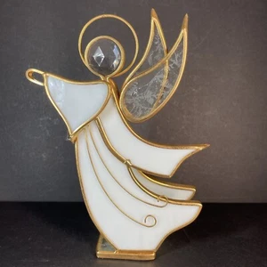 Vtg 80s GHS Jubilee White Stained Glass Angel Figurine 24K GOLD Plated - Picture 1 of 8