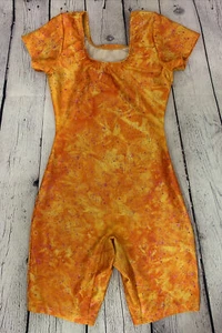 Pelle Activewear Unitard USA Made Orange Yellow Purple Splatter Sparkle Youth M - Picture 1 of 6