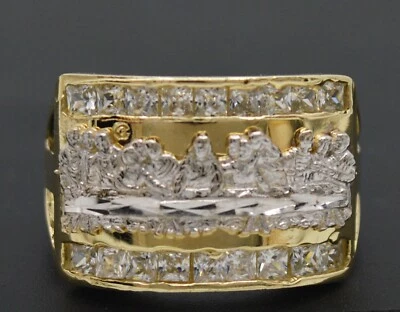 Anillo Lateral Abierto Real Oro Amarillo Sólido Dos Tonos Texturizado Última Cena 6.4gr Foto 1 de 4