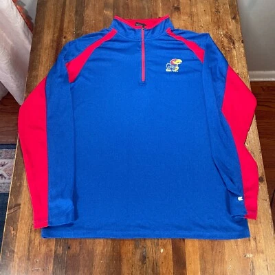 Kansas Jayhawks Sweater Mens Large Blue Red Pullover Quarter Zip Basketball - Image 1 of 4