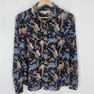 Blusa LOFT Para Mujer XS Pavo Real Pájaro Boho Top Abotonada Pestaña Enrollable Gasa, 1987 - Imagen 1 de 8