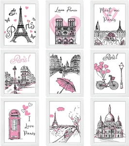 9 Pezzi Parigi Decorazione Bagno per Ragazze Parigi Wall Art Parigi Tema Camera Decorazione Ro - Foto 1 di 12