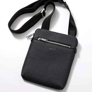 HUGO BOSS Morval_S All Leather Zip Env_O Bag 50517985 Black - Picture 1 of 10