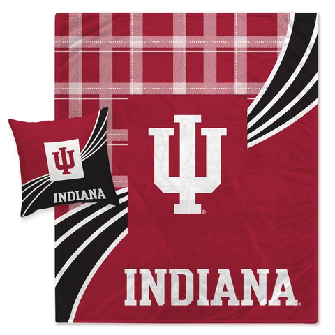 Indiana Hoosiers Plaid Wave Lightweight Blanket & Pillow Combo Set Cover