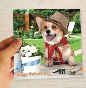 Tarjeta del día del padre galés corgi jardinero jardinería perro traje papá abuelo esposo - Imagen 1 de 11