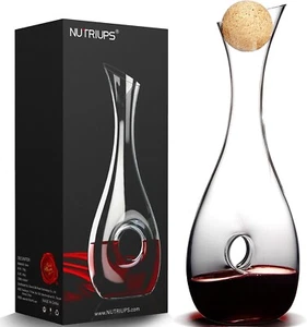 NUTRIUPS Hand Blown Aerating Glass Wine Carafe Decanter with Stopper - Picture 1 of 7