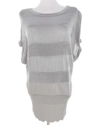 Linea  T. M Gris Blusa Túnica Viscosa 100% Manga corta Rayas - Imagen 1 de 4