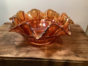 Vintage Golden Amber (Marigold) Indiana Carnivale Glass Bowl- 8.75" diameter - Picture 1 of 9