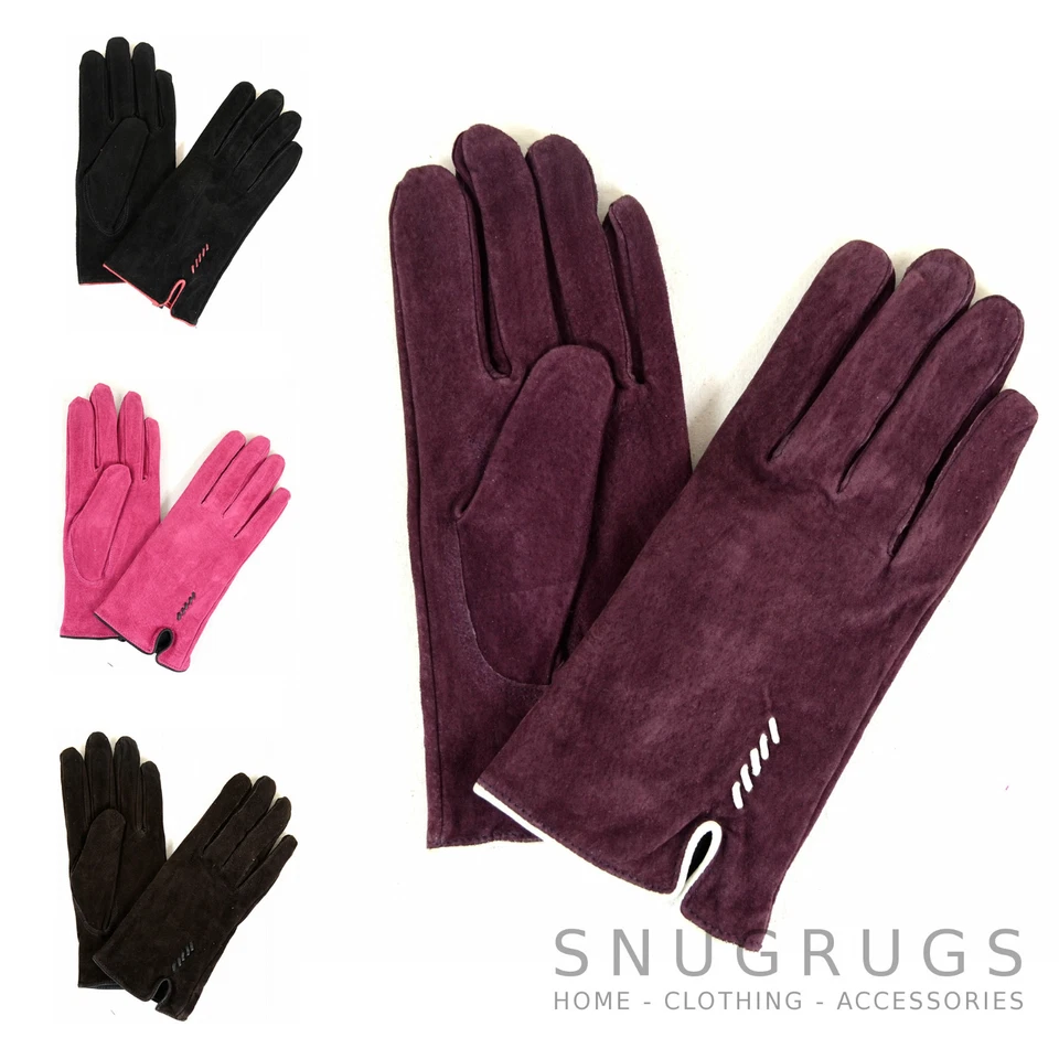 Ladies Suede Gloves with Fleece Lining and Stitch Detail - Image 1 of 1