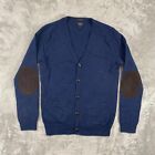 J Crew Cardigan Sweater Mens Small Blue Slim Fit V Neck Elbow Patch Merino Wool