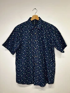 Camisa de manga corta Cotton Traders para hombre M azul estampado por todas partes hojas verano - Imagen 1 de 8