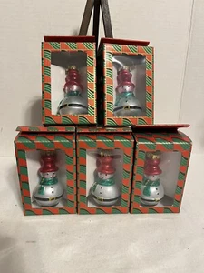 NEW-VINTAGE Christmas Glass Ornaments (light Cover) Hand Painted Snowmen X5 NOS - Picture 1 of 7