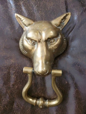 Vintage Large Fox Head Brass Door Knocker Cover