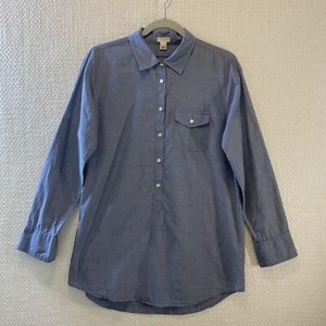 J Crew Size S  Denim Chambray Roll Up Sleeve Collard Button Pocket Tunic Style - Picture 1 of 8